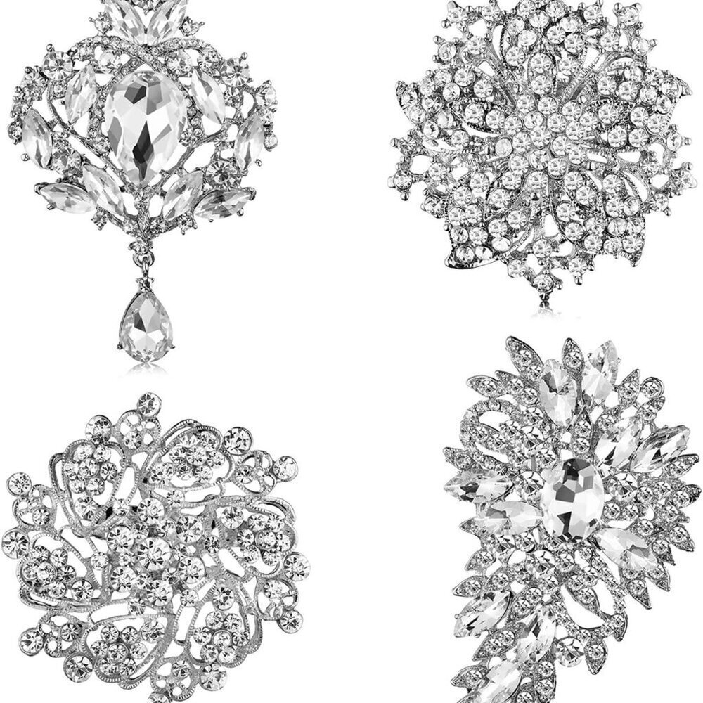 Women’s Rhinestone Brooches Set Silver Jewelry Gift For Bridal Bridal Bath